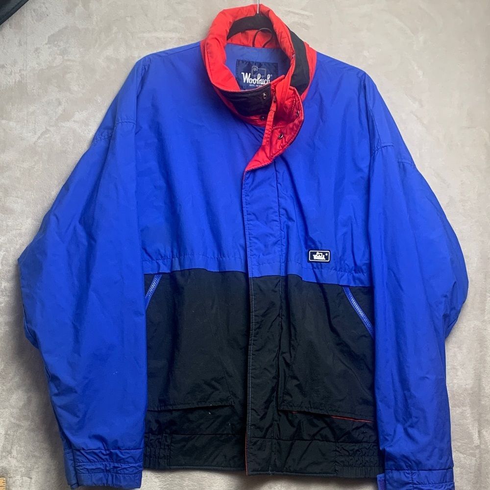 WOOLRICH | LARGE Men CASUAL LIGHTWEIGHT JACKET | COLOR BLOCK RED ROYAL BLUE 1604 - Picture 4 of 16